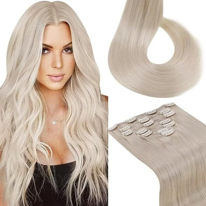 LAAVOO Blonde Clip in Hair Extensions Real Human Hair Platinum Blonde Hair Extensions Clip ins Hu... | Amazon (US)