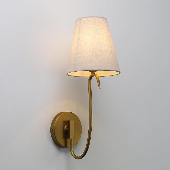 Swan Neck Wall Sconce Fixture 1-Light with Linen Fabric Shade, Indoor Hardwired Rustic Boho Wall ... | Amazon (US)