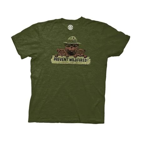 Ripple Junction Smokey Bear Distressed Prevent Wildfires Sign Adult T-Shirt Heather Forest | Walmart (US)