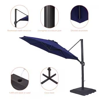 ACEGOSES 11-ft Navy Blue No-tilt Cantilever Patio Umbrella with Base | Lowe's