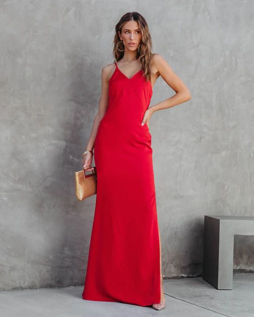 Evianna Satin Slit Maxi Dress - Red - SALE | VICI Collection