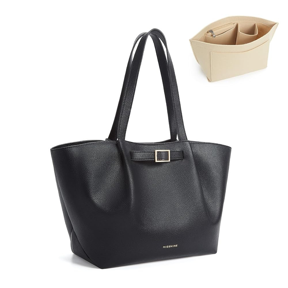 Missnine Large Work Tote Bag for Women with Felt Organizer Insert, Designer Handbags Pu Leather W... | Amazon (US)