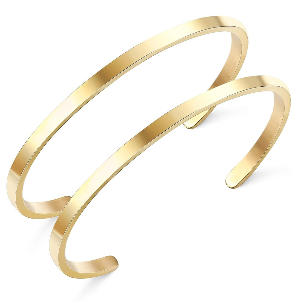 MILACOLATO 2 Pcs Gold Thin Cuff Bracelet for Him and Her 18K Gold Plated Twisted Couple Bracelets... | Amazon (US)