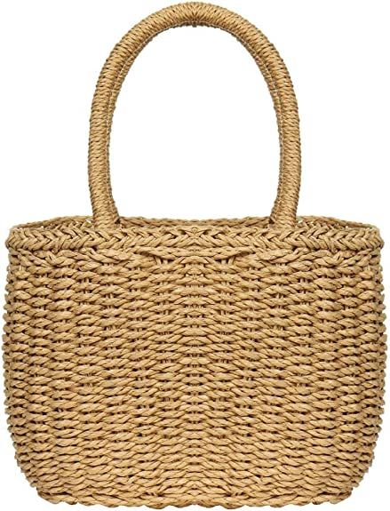 Amazon.com: Straw Bags for Women, Hand-woven Straw Small Hobo Bag Round Handle Ring Tote Retro Su... | Amazon (US)