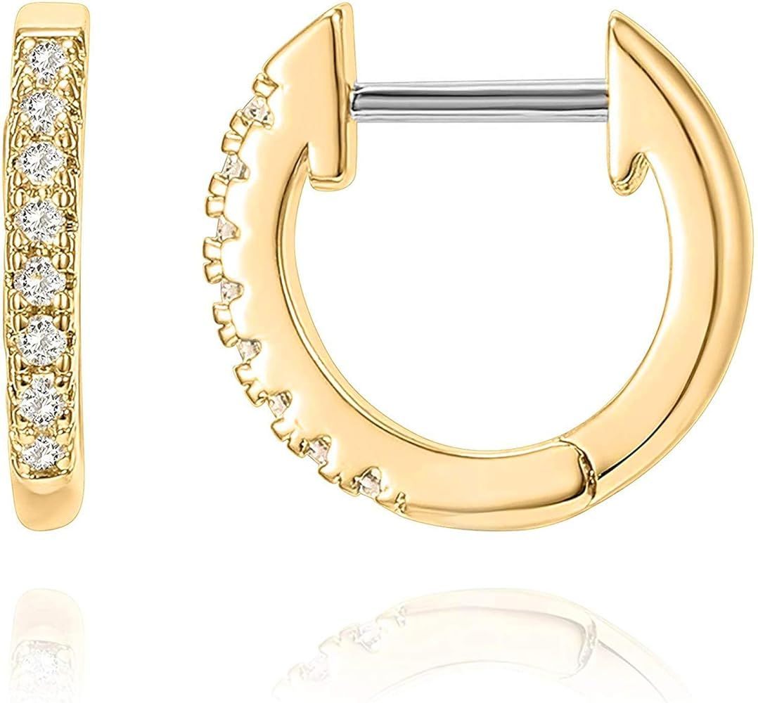 PAVOI 14K Gold Plated Cubic Zirconia Cuff Earrings Huggie Stud | Amazon (US)