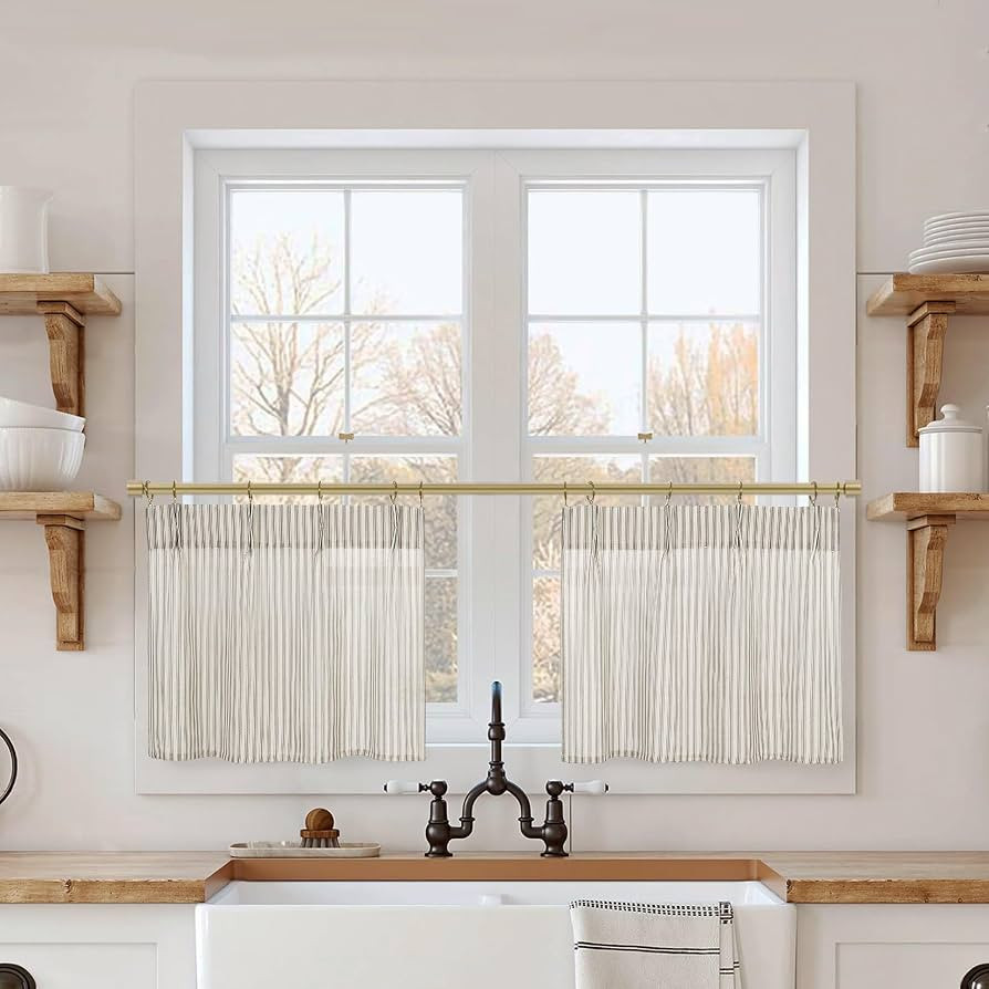 Lino Rosa Kitchen Curtains Sets for Windows,18 Inch Farmhouse Boho Short Curtain 2 Pack | Amazon (US)