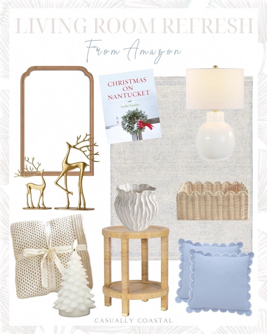 Living Room Refresh From Amazon

Amazon home decor, Amazon rug, Amazon mirror, Amazon lamp, Amazon blanket, Amazon side table, Amazon vase, Amazon basket, coastal rug, coastal lamp, coastal pillows, round side table, 5x8 rug, ivory and blue rug, wood mirror, reindeer Christmas decor, gold metal reindeer, Christmas on Nantucket, cream lamp, honeycomb knit throw blanket, flameless candles, Christmas tree candles, coastal pot, dried palm leaves, rattan side table, scalloped edge basket, blue scalloped pillow cover 

#LTKFindsUnder100 #LTKHome #LTKHoliday