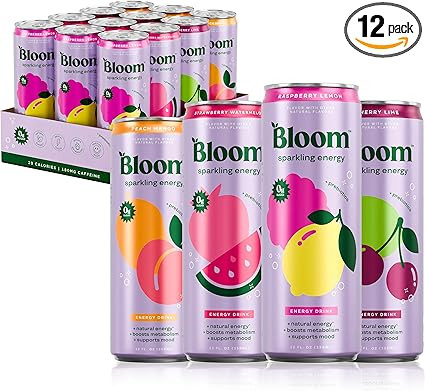 Bloom Nutrition Sparkling Energy Drink - Variety Pack - Natural Caffeine, Zero Sugar, 180mg Caffe... | Amazon (US)