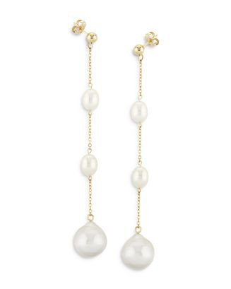 Cultured Freshwater Pearl & Baroque Pearl Line Earrings in 14K Yellow Gold - 100% Exclusive | Bloomingdale's (US)