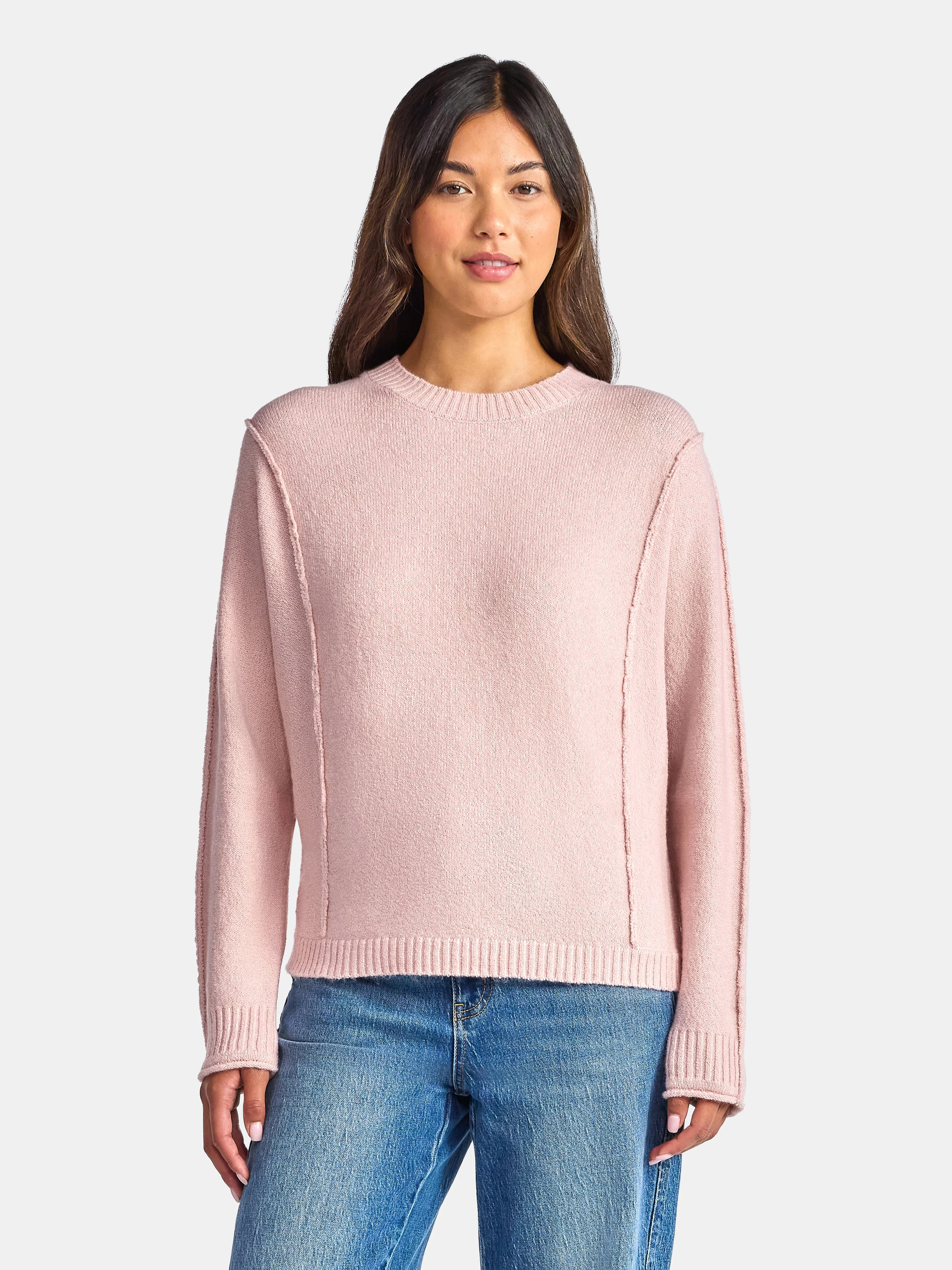 Time and Tru Women's Reverse Linking Pullover Sweater with Long Sleeves, Midweight, Sizes XS-XXXL... | Walmart (US)