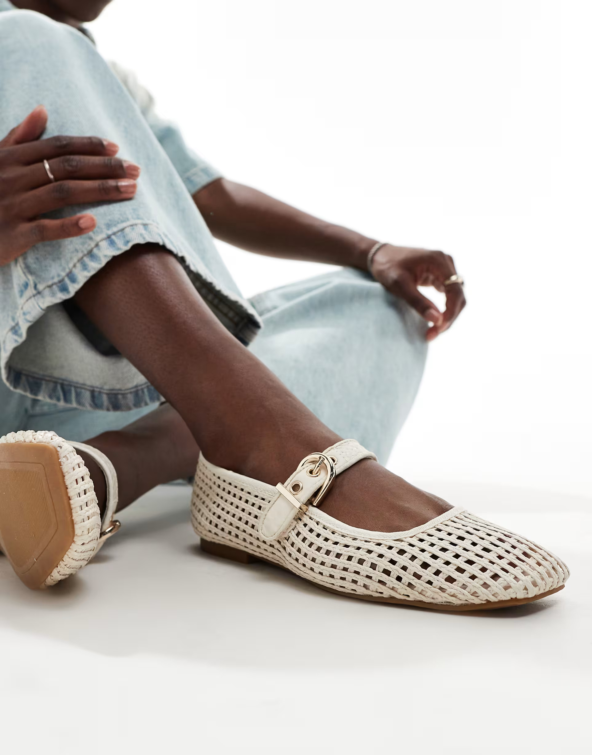 Stradivarius - Ballerines en raphia - Blanc | ASOS (Global)
