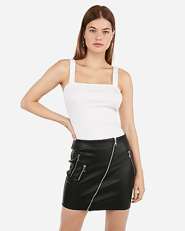 high waisted vegan leather asymmetrical mini skirt | Express