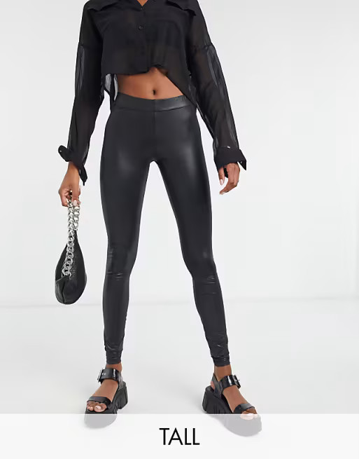 Noisy May Tall leather look leggings in black | ASOS (Global)