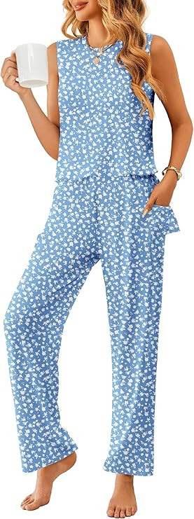 Ekouaer Women Pajamas Sets Casual Tank Tops and Pants Comfy Sleeveless Lounge Set 2 Piece Outfits | Amazon (US)