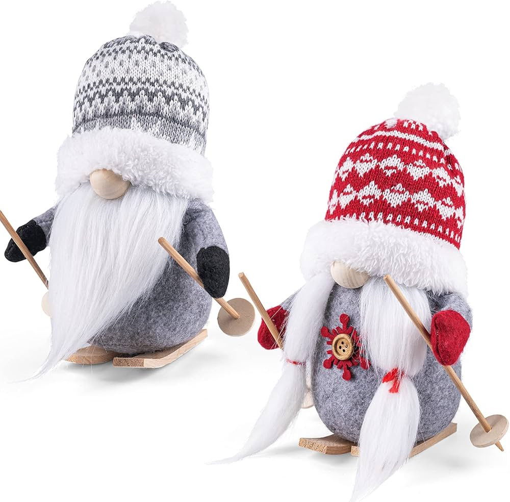 D-FantiX 2Pack Sled Christmas Gnomes Plush with Wood Skis and Ski Poles, Handmade Swedish Tomte S... | Amazon (US)