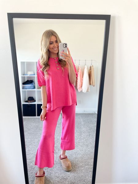 love this waffle knit pink short sleeve matching lounge set! comes in more colors! Wearing M and I’m 5’6”!

| loungewear | lounge set | pajama set | pink matching set | Valentine’s Day outfit 

#LTKSeasonal #LTKfindsunder50 #LTKfindsunder100