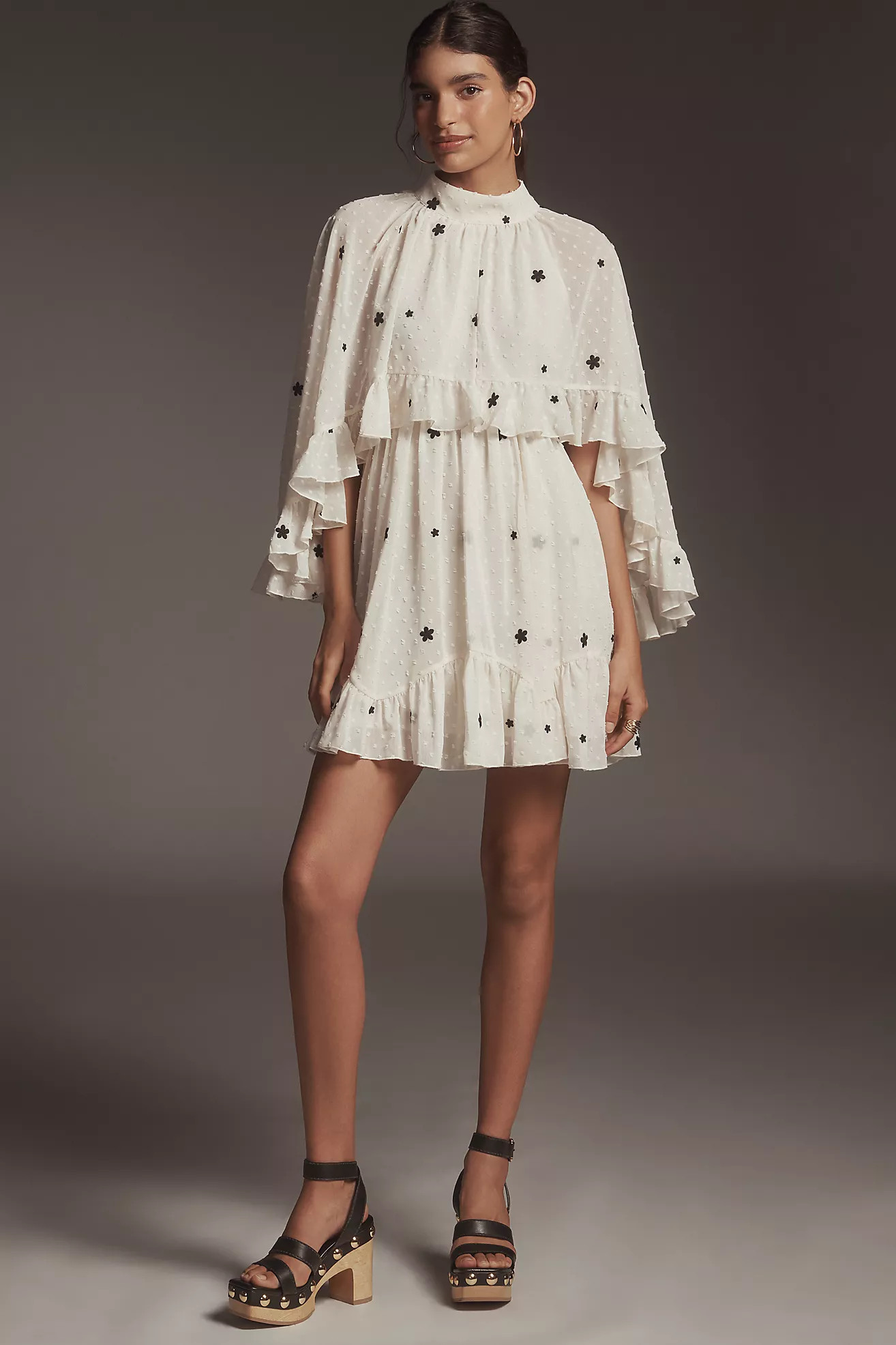 Mare Mare Embroidered Chiffon Cape Swing Mini Dress | Anthropologie (US)