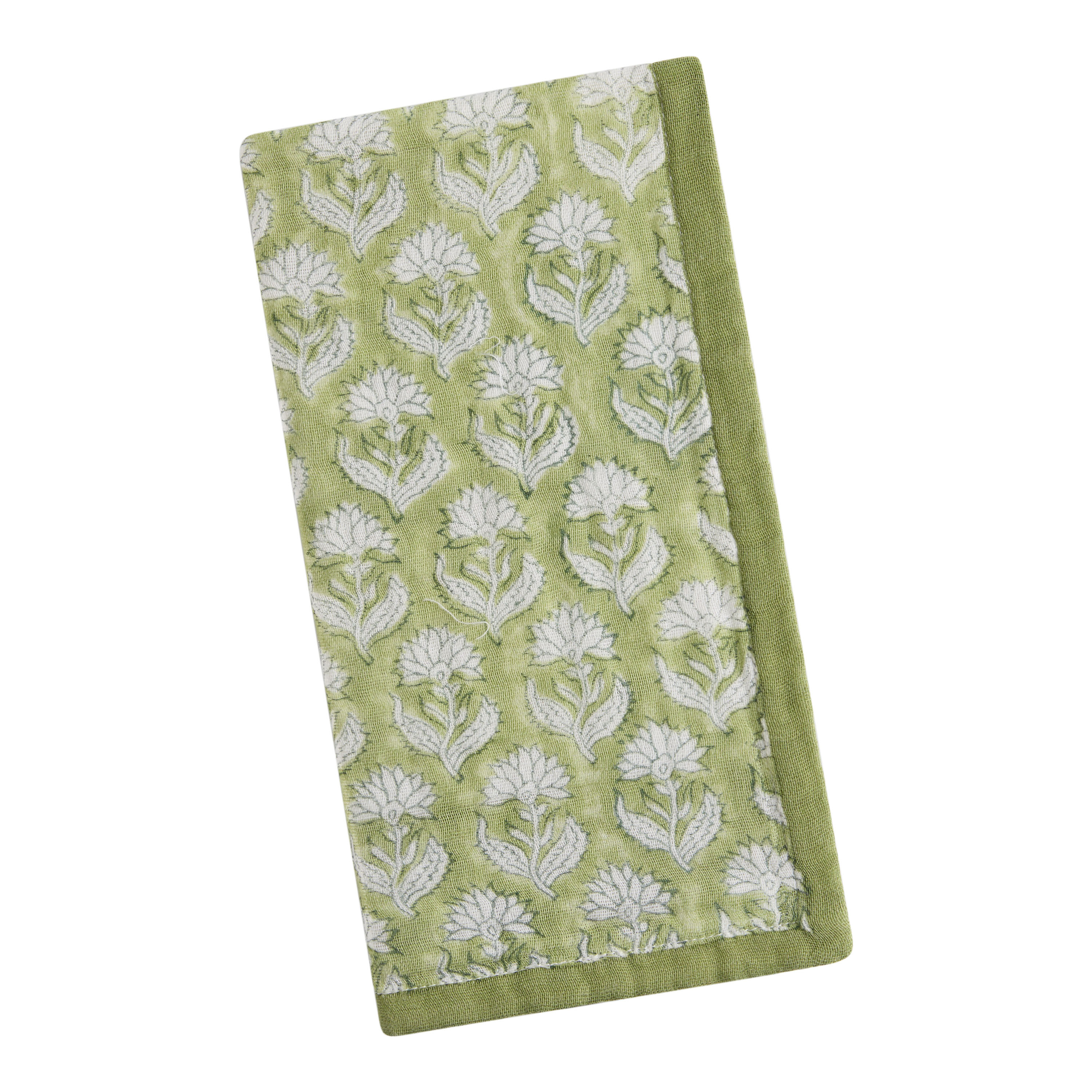 Green Cotton Gauze Floral Block Print Napkin | World Market