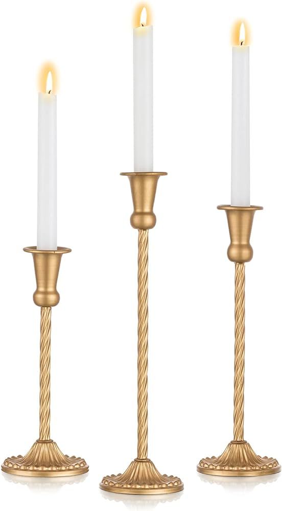 Nuptio Candlestick Holders Gold Candlestick Holder 3 Pcs - Metal Candle Holder for Candlesticks T... | Amazon (US)