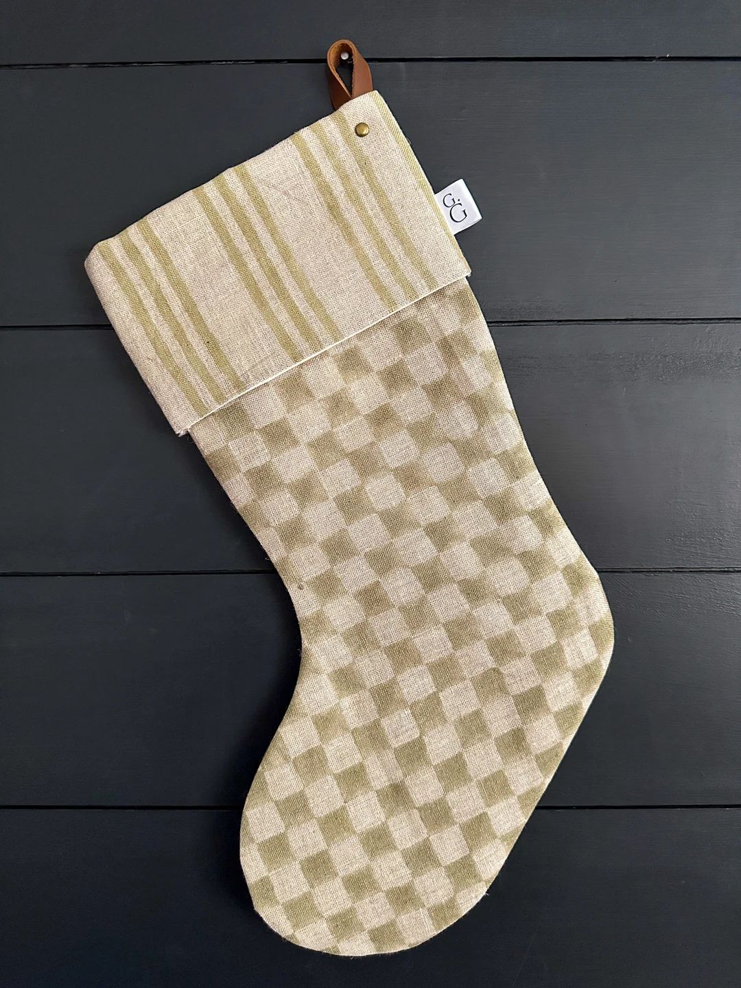 Linen hand-printed Christmas stocking | high-end Christmas stocking | Vintage Christmas decor | s... | Etsy (US)