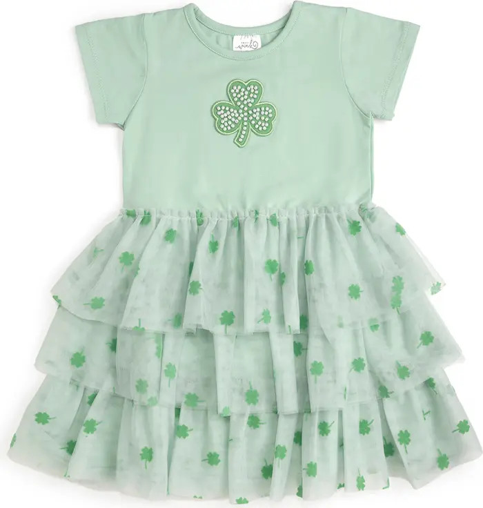 Flocked Shamrock St. Patrick's Day Tiered Short Sleeve Tutu Dress | Nordstrom
