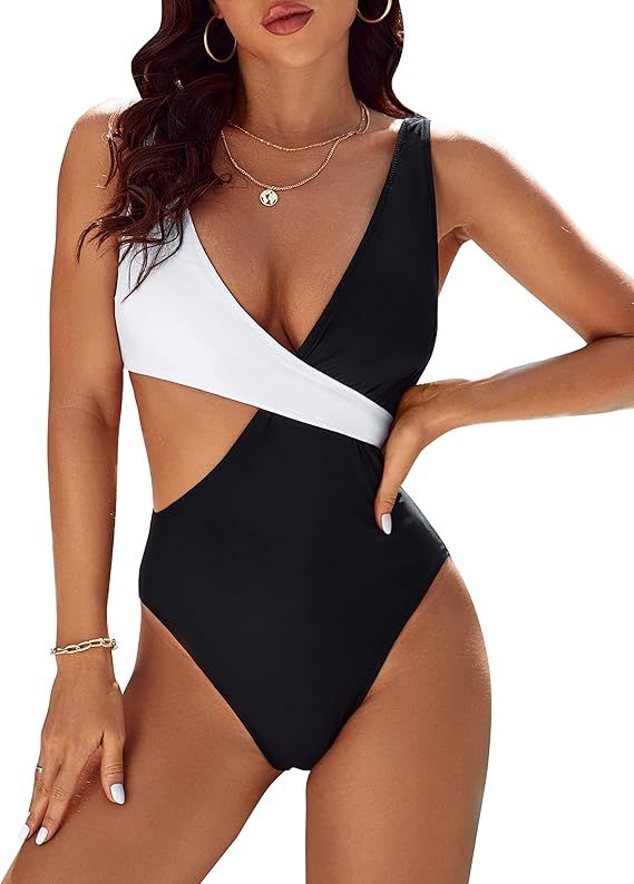 Blooming Jelly Womens One Piece Cutout Swimsuits Sexy High Cut Bathing Suits Cheeky Color Block M... | Amazon (US)