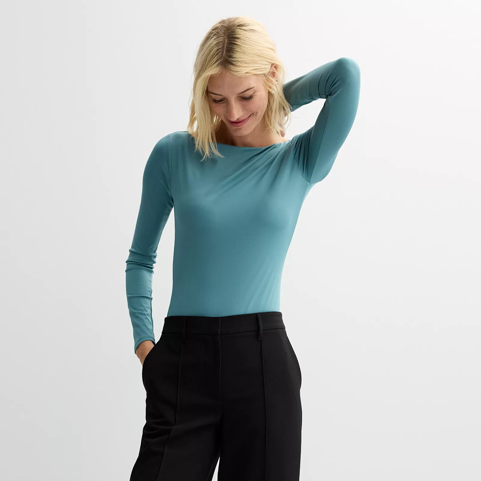 Women's Nine West Sculpt Long Sleeve Boat Neck Bodysuit, Size: XXL, Carolina Bay | Kohl's