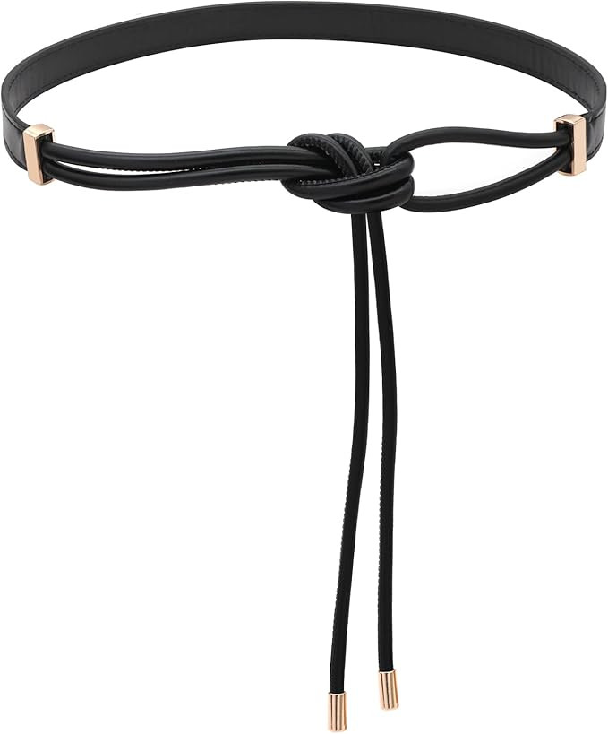 PU Leather Skinny Belts for Women Knotted Thin Waist Belt for Dresses | Amazon (US)