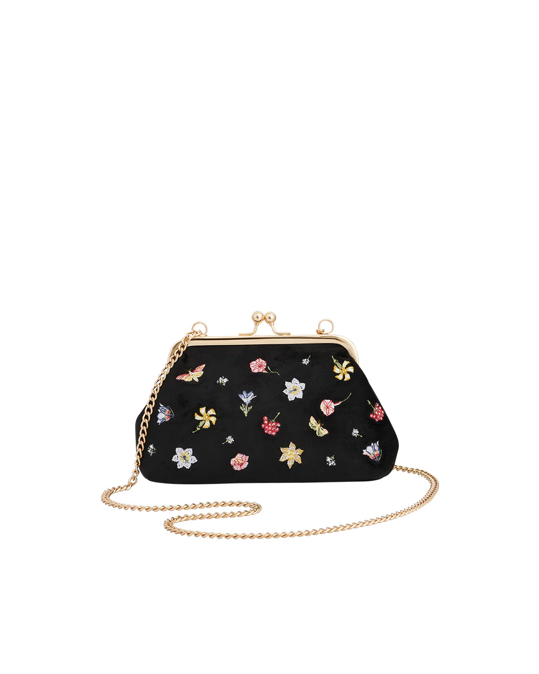 Floral Ditsy Embroidered Black Velvet Clutch Bag | Fable England