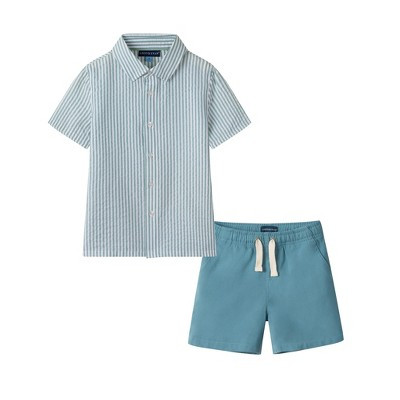 Andy & Evan Toddler Boys Blue Striped Buttondown And Linen Shorts Set, Size 2T. | Target