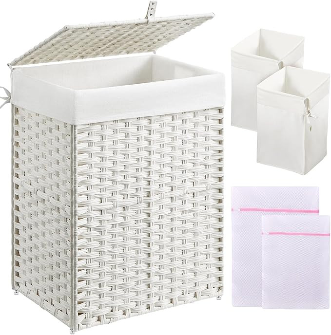 Greenstell Laundry Hamper with Lid, 90L Clothes Hamper with 2 Removable Liner Bags & 2 Mesh Laund... | Amazon (US)