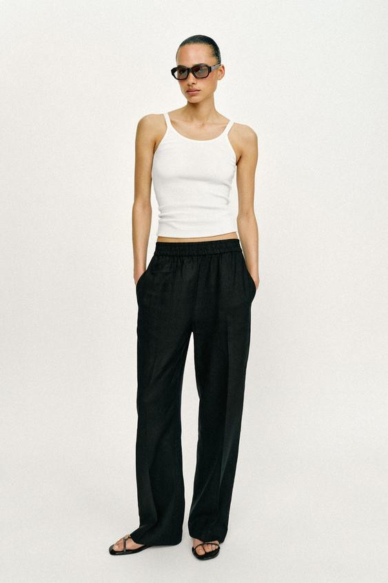 LINEN BLEND STRAIGHT TROUSERS | Zara UK
