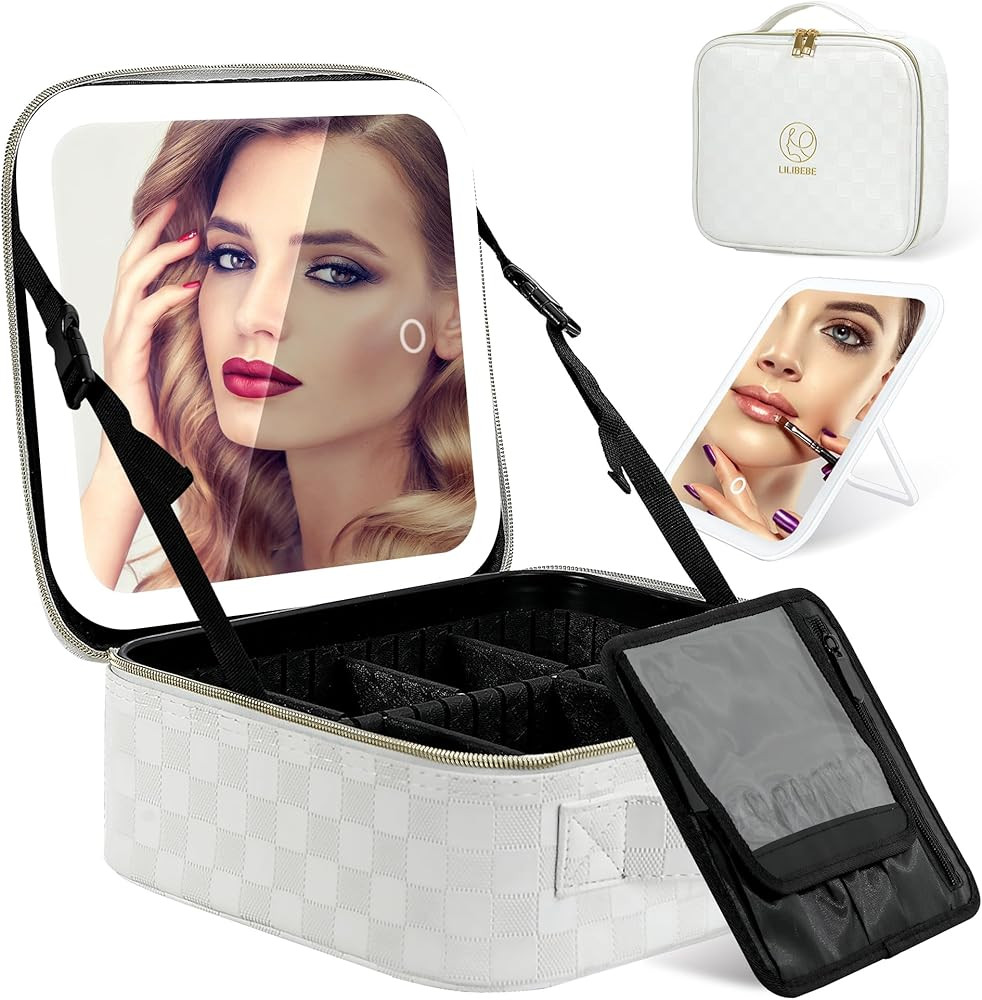 Makeup Bag with Light up Detachable Mirror 3 Color Scenarios Adjustable Brightness Large Cosmetic... | Amazon (US)