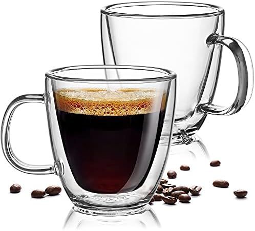 Zulay 5.4oz Glass Espresso Cup Set of 2 - Double Wall Insulated Clear Coffee Mugs With Handle & S... | Amazon (US)