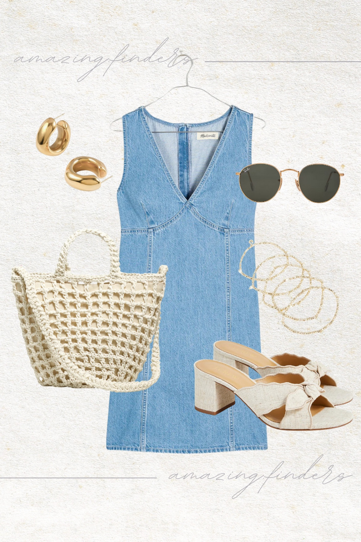 Summer concert outfit. Summer outfit idea. Denim dress. Straw bag