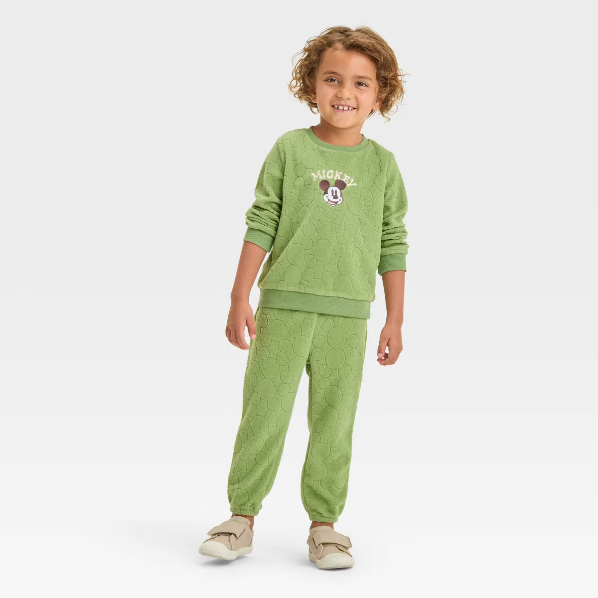 Toddler Boys' 2pc Disney Mickey Mouse Cozy Velour Sweatshirt and Pant Set - Green | Target