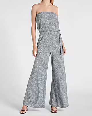 Printed Strapless Belted Jumpsuit | Express