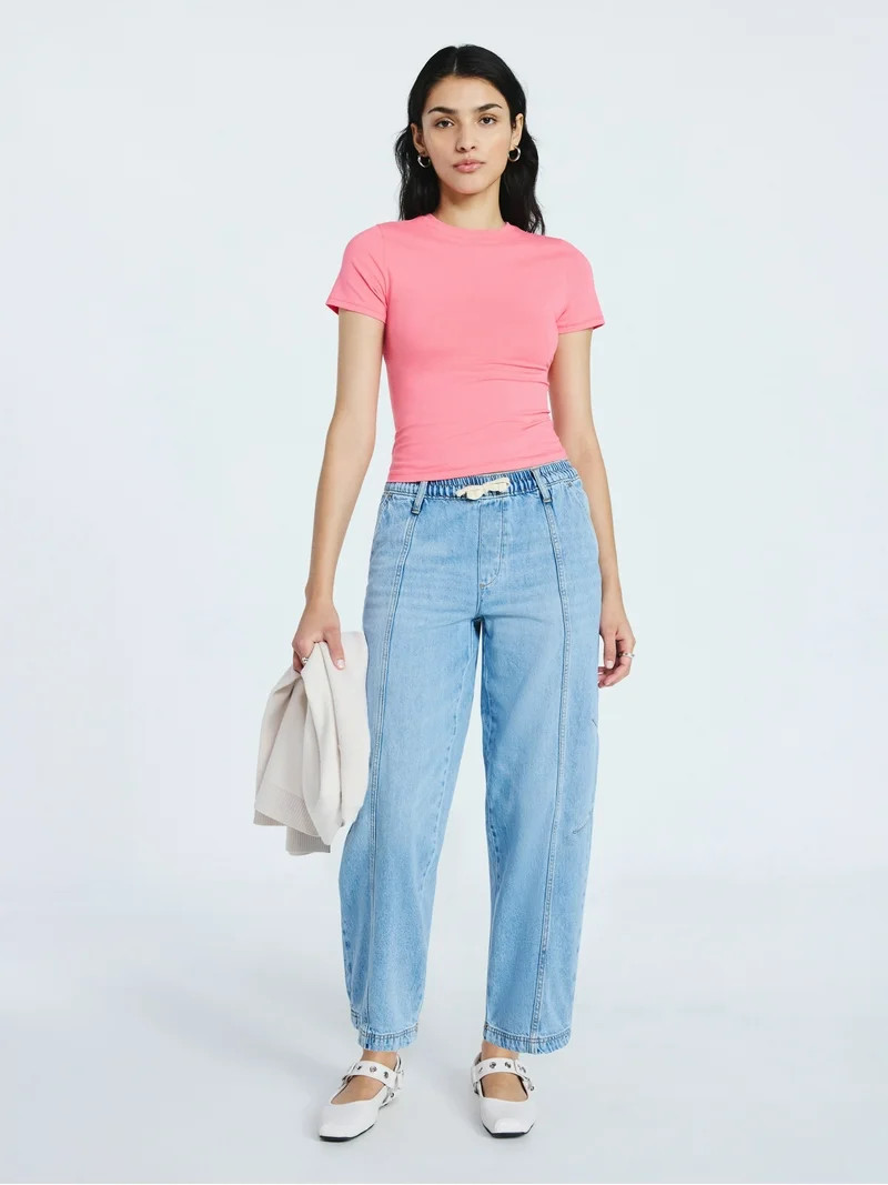 Scoop Women\u2019s Stretch Cotton Blend Baby Tee with Short Sleeves, Sizes XS-XXL | Walmart (US)