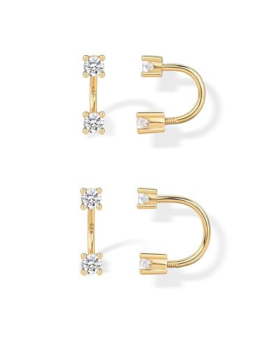 PAVOI 14K Yellow Gold Plated Sterling Silver Posts Double Half Huggie Earring Jacket Pack for Women - Gold Statement Loop Hoop Earring Set - Cubic Zirconia Screwback Studs | Amazon (US)