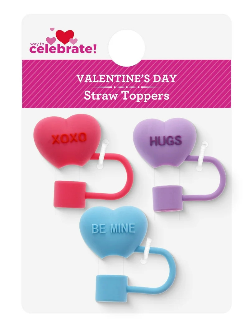 Way to Celebrate Valentine's Day Themed Straw Toppers, 3 Pieces | Walmart (US)