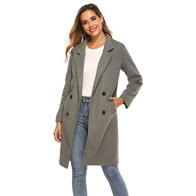 YYW Women's Blend Pea Coat Jacket Wool Blend Lapel Double Breasted Mid-Long Wool Blend Over Coat | Amazon (US)