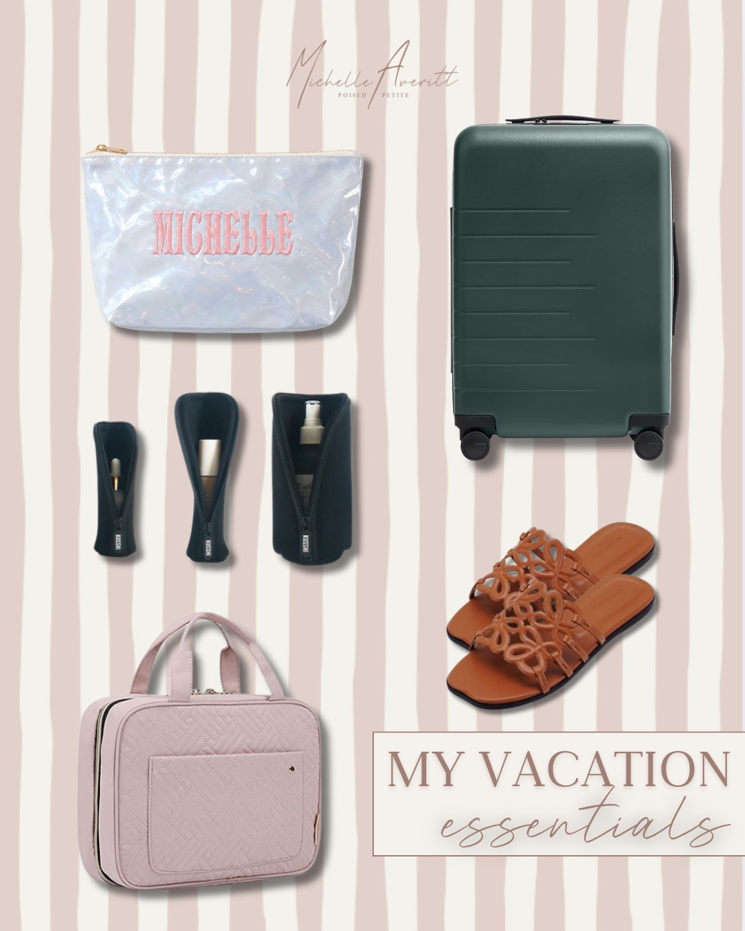 Packing for a trip has been all about keeping things simple but still elevated. I love having pieces that feel intentional without any extra effort, especially when everything fits perfectly into a Quince suitcase that keeps it all streamlined and easy.
I have also been reaching for gorgeous toiletry bags that make staying organized feel a little more polished, even on the go. It is really the small essentials, like a staple pair of sandals or bottle protector, that make travel feel smoother, calmer, and just a bit more put together from start to finish.

Travel essentials, vacation items, packing needs

#LTKTravel #LTKOver40 #LTKdayinmylife