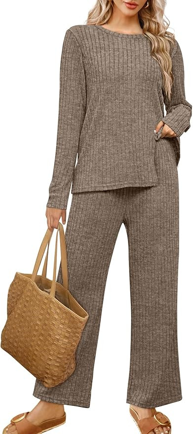 WIHOLL Womens Two Piece Outfits Lounge Sets Cozy Sweater Loungewear with Pockets | Amazon (US)