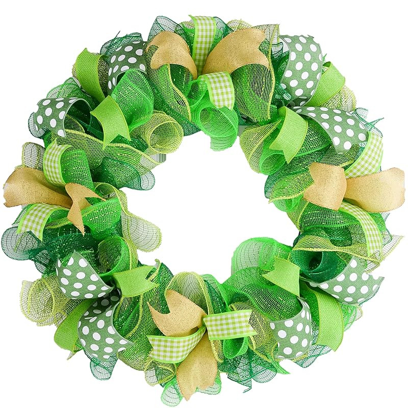 St Patricks Day Wreath | Clover Wreath | Mesh Door Wreath | Sage Green White Burlap | Amazon (US)