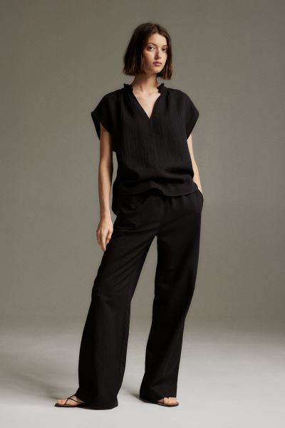 Linen-blend Pull-on Pants - Black - Ladies | H&M US | H&M (US + CA)