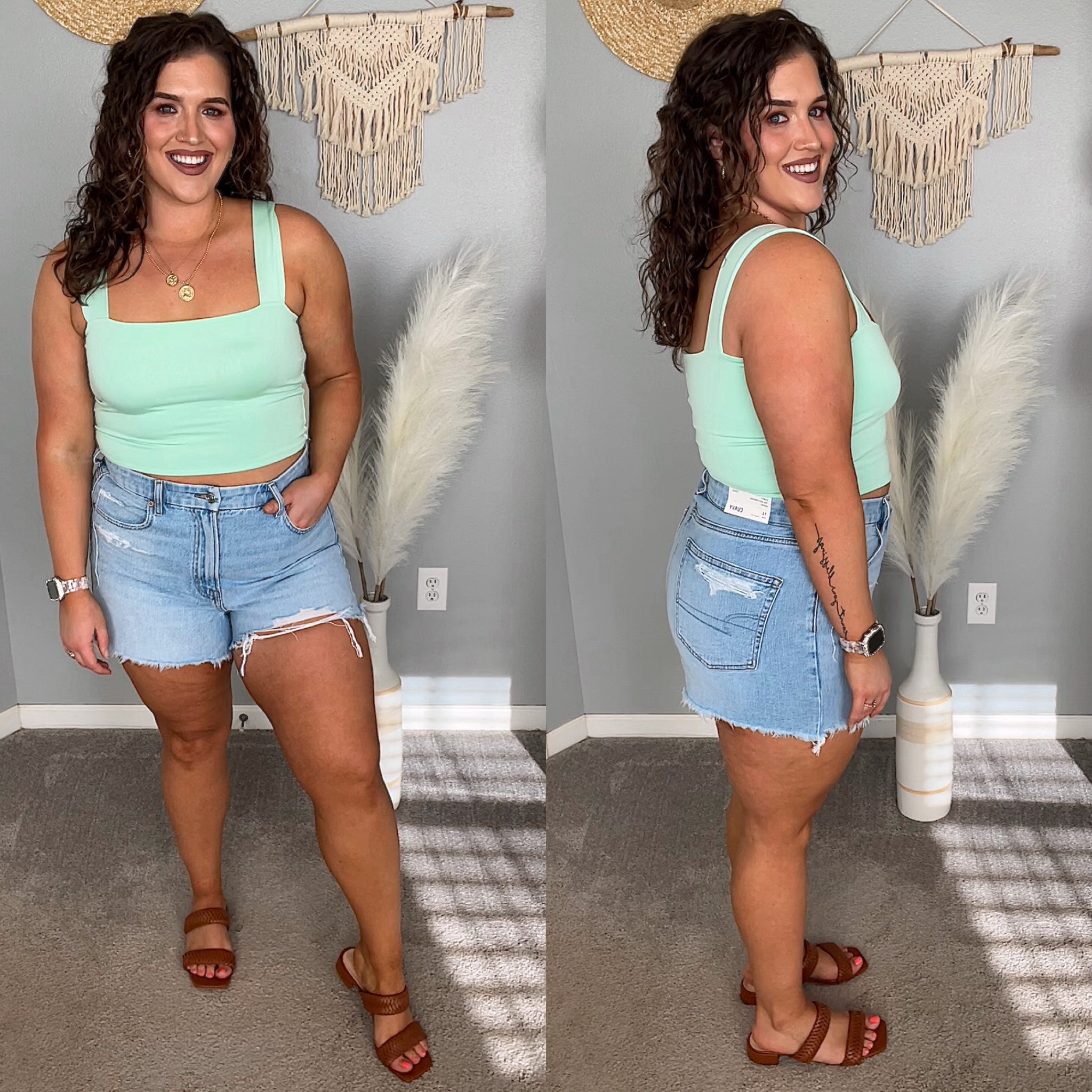 Midsize Spring/Summer denim shorts outfit inspo 💚✨ 
Shorts: 14 
Top: L 
#midsizeoutfits #ootd #casualoutfits #springoutfits #summerstyle #shorts #jeanshorts #denimshorts #tanktop #affordablefashion #sandals 

#LTKstyletip #LTKSeasonal #LTKcurves