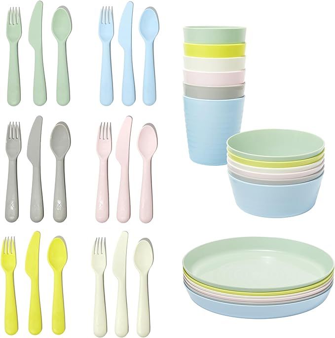 Ikea Kalas Pastel Colors Kids Plastic BPA Free Flatware, Bowl, Plate, Tumbler Set | Amazon (US)