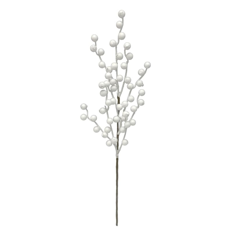 White Glittered Berry Stem, 21" | At Home