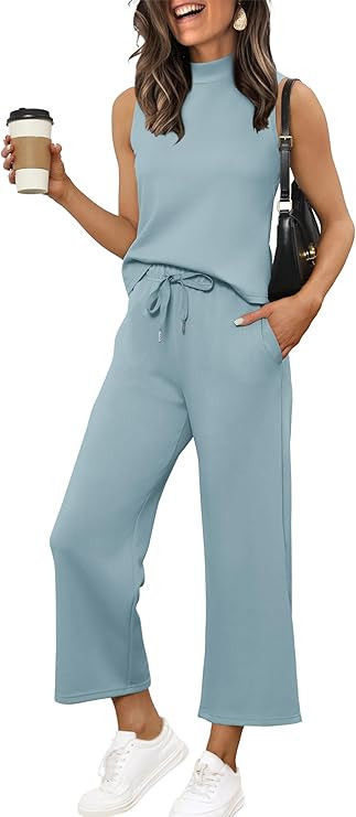 XIEERDUO Two Piece Sets for Women Summer Lounge Sets Beach Vacation Travel Outfits Casual Wide Le... | Amazon (US)