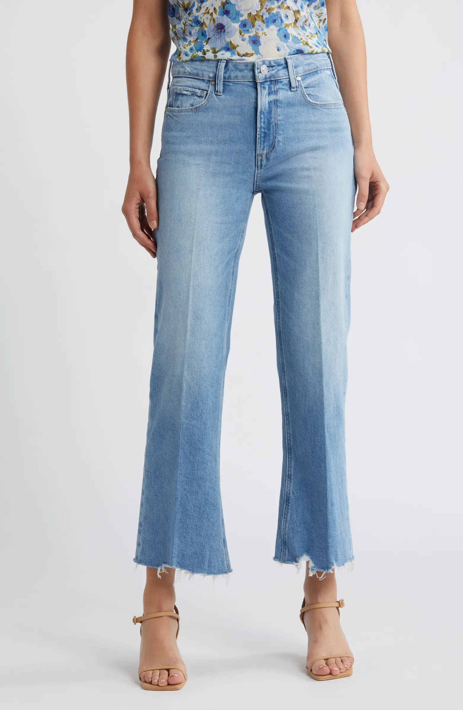 PAIGE Leenah Raw Hem High Waist Ankle Wide Leg Jeans | Nordstrom | Nordstrom